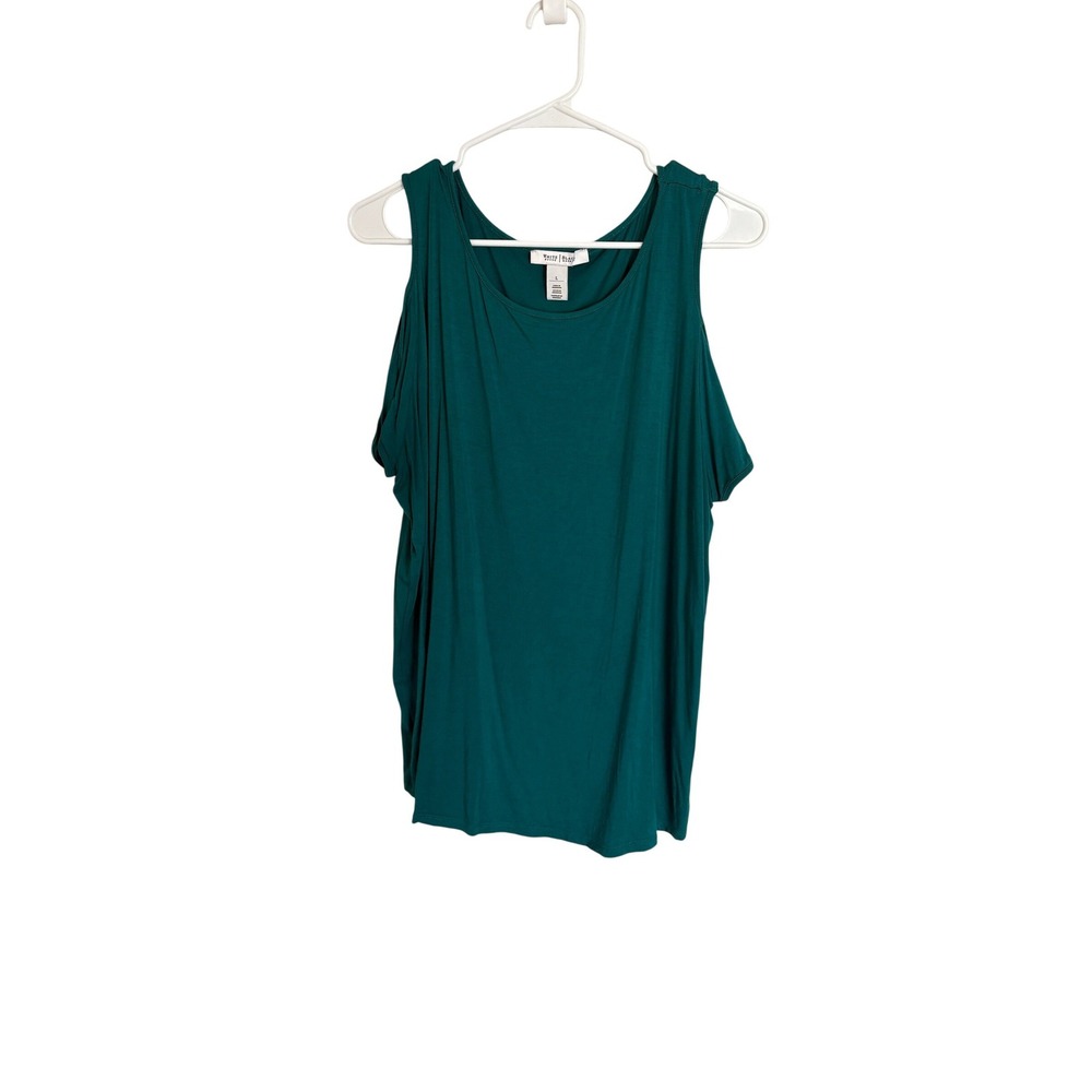 White House Black Market Teal Cold Shoulder Top L – Soft Stretch Knit